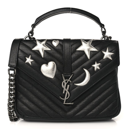Saint Laurent Sheepskin Matelasse Chevron Patchwork Monogram Medium College Bag Black 1 of 9