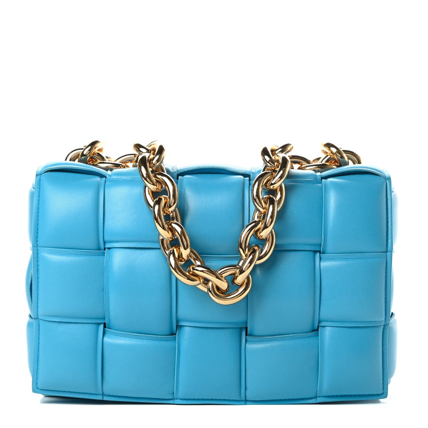 Lambskin Maxi Intreccio Padded Chain Cassette Crossbody Bag Swimming Pool