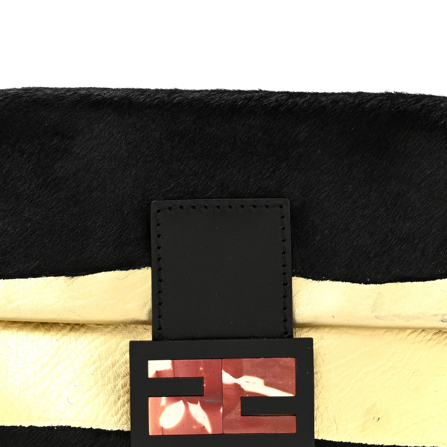 Metallic Calfskin Calf Hair Baguette Black Gold