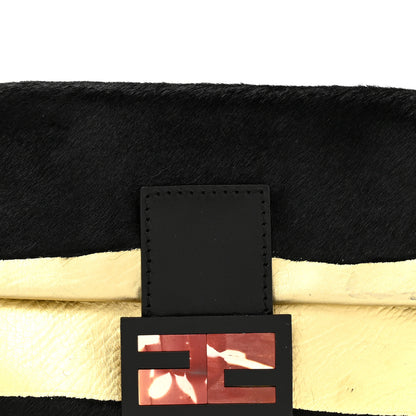 Fendi Metallic Calfskin Calf Hair Baguette Black Gold 8 of 13