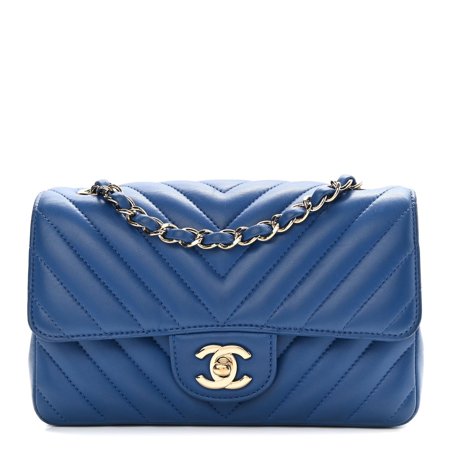 Lambskin Chevron Quilted Mini Rectangular Flap Blue