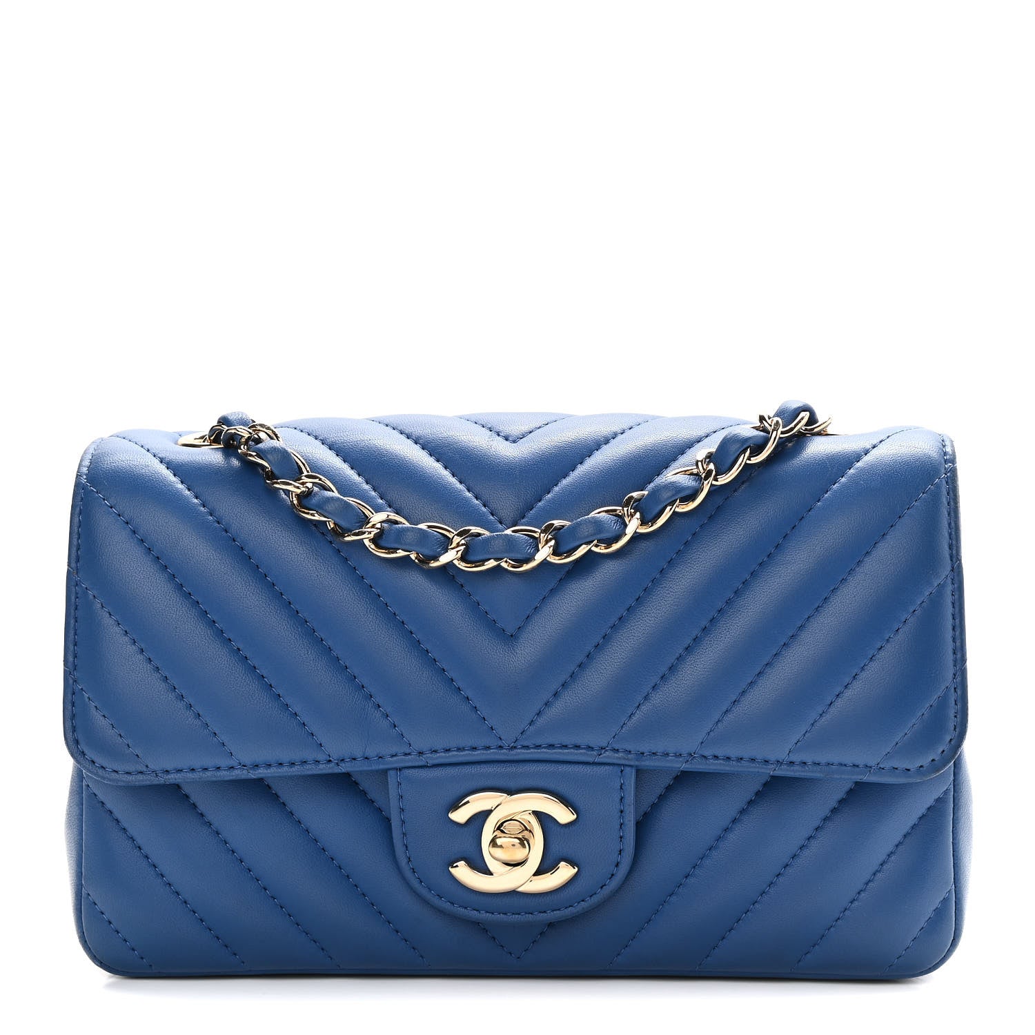 Chanel Lambskin Chevron Quilted Mini Rectangular Flap Blue 1 of 10