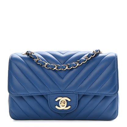 Chanel Lambskin Chevron Quilted Mini Rectangular Flap Blue 1 of 10