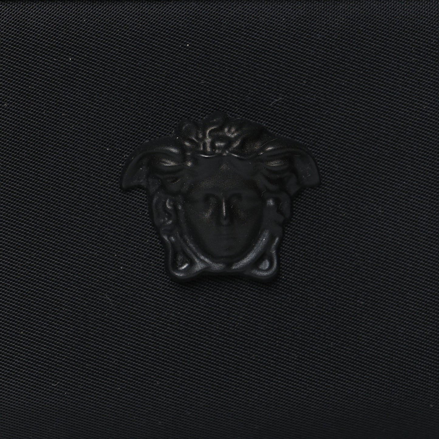 Calfskin Nylon La Medusa Zip Around Lanyard Wallet Black