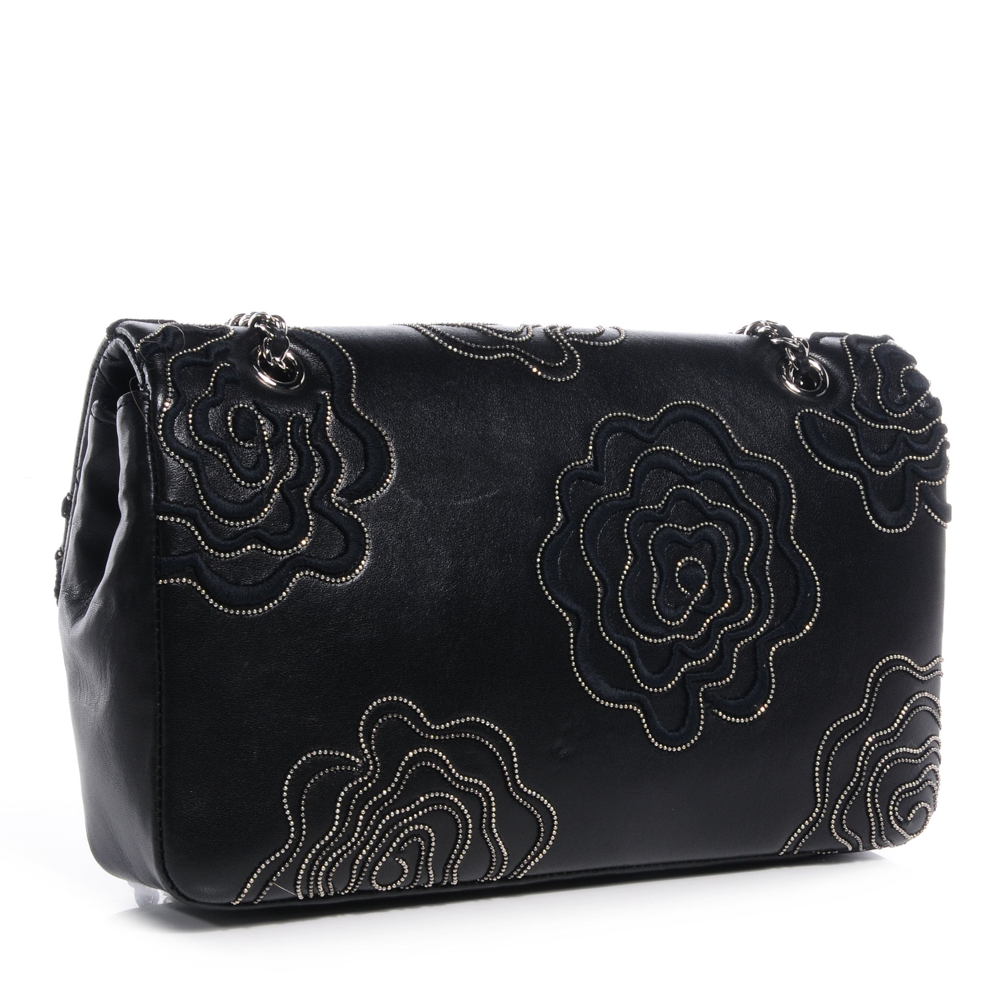 Chanel Lambskin Embroidered Camellia Follies Flap Black 3 of 9