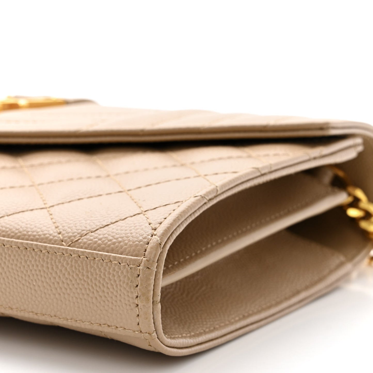Grain De Poudre Mixed Matelasse Triquilt Monogram Chain Wallet Dark Beige