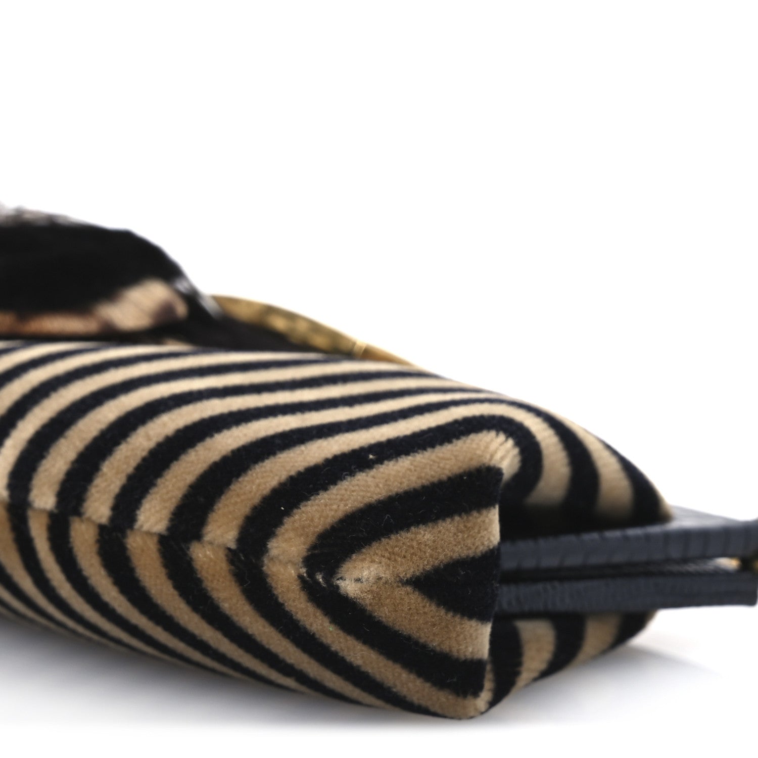 Fendi Velvet Mink Pequin Mini Frame Evening Bag Tan Black 10 of 10