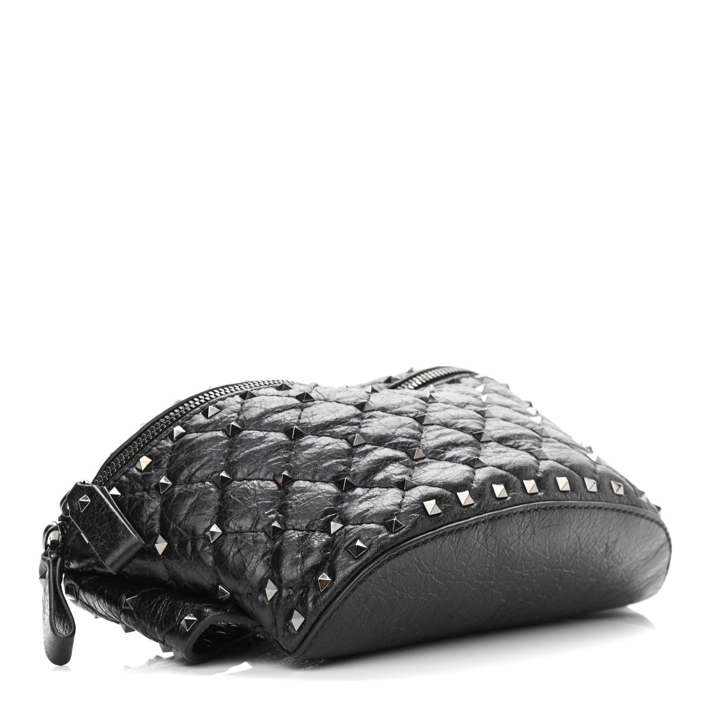 Craquele Nappa Rockstud Spike Belt Bag 85 Black