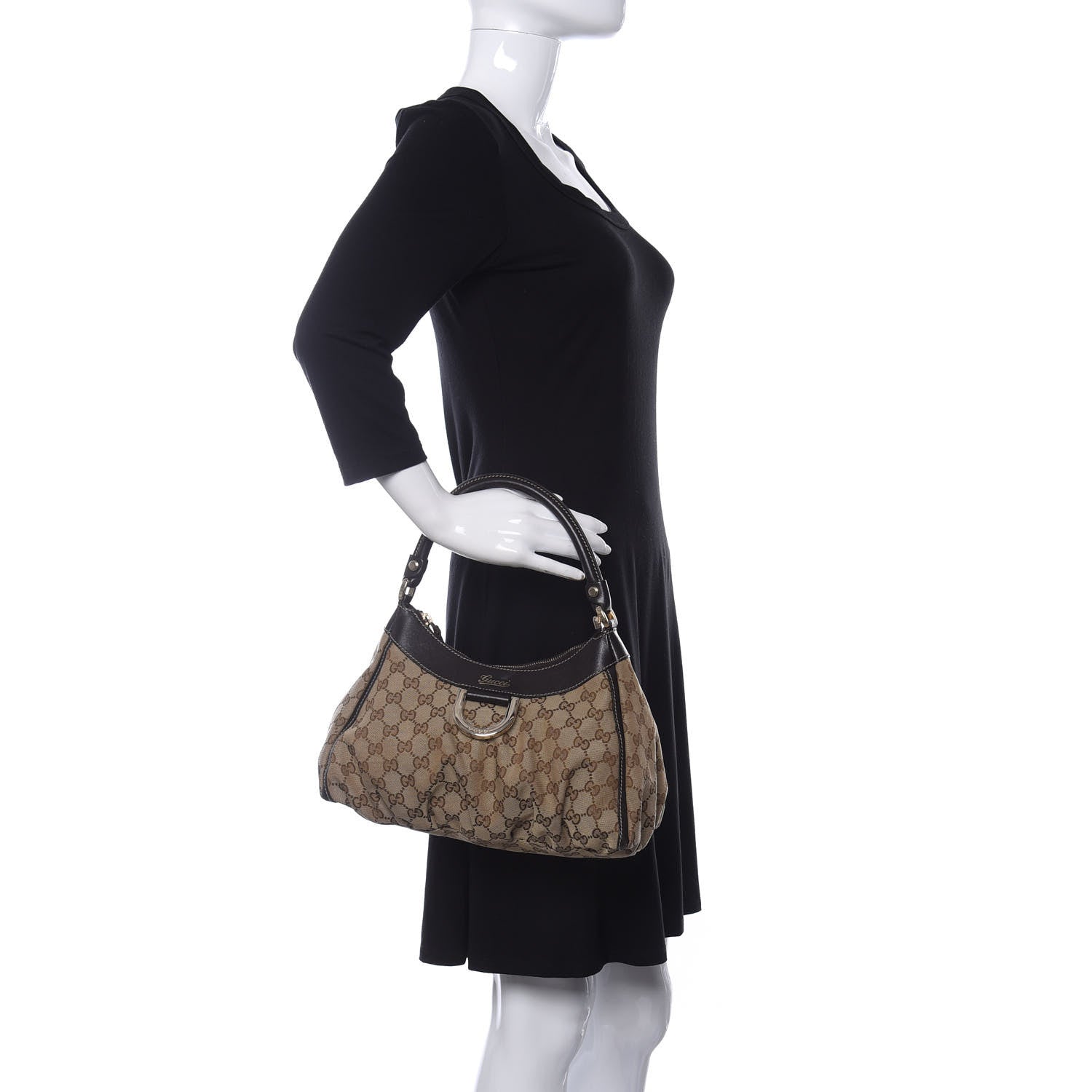Gucci Monogram Medium D Gold Ring Hobo Dark Brown 2 of 10