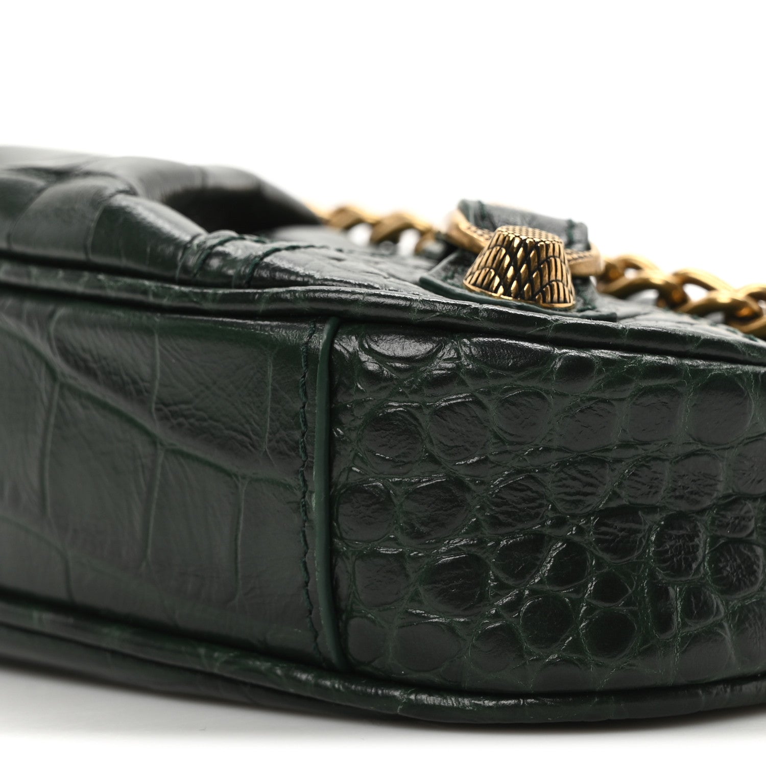 Balenciaga Extra Supple Calfskin Crocodile Embossed Mini Le Cagole Purse With Chain Forest Green 9 of 9