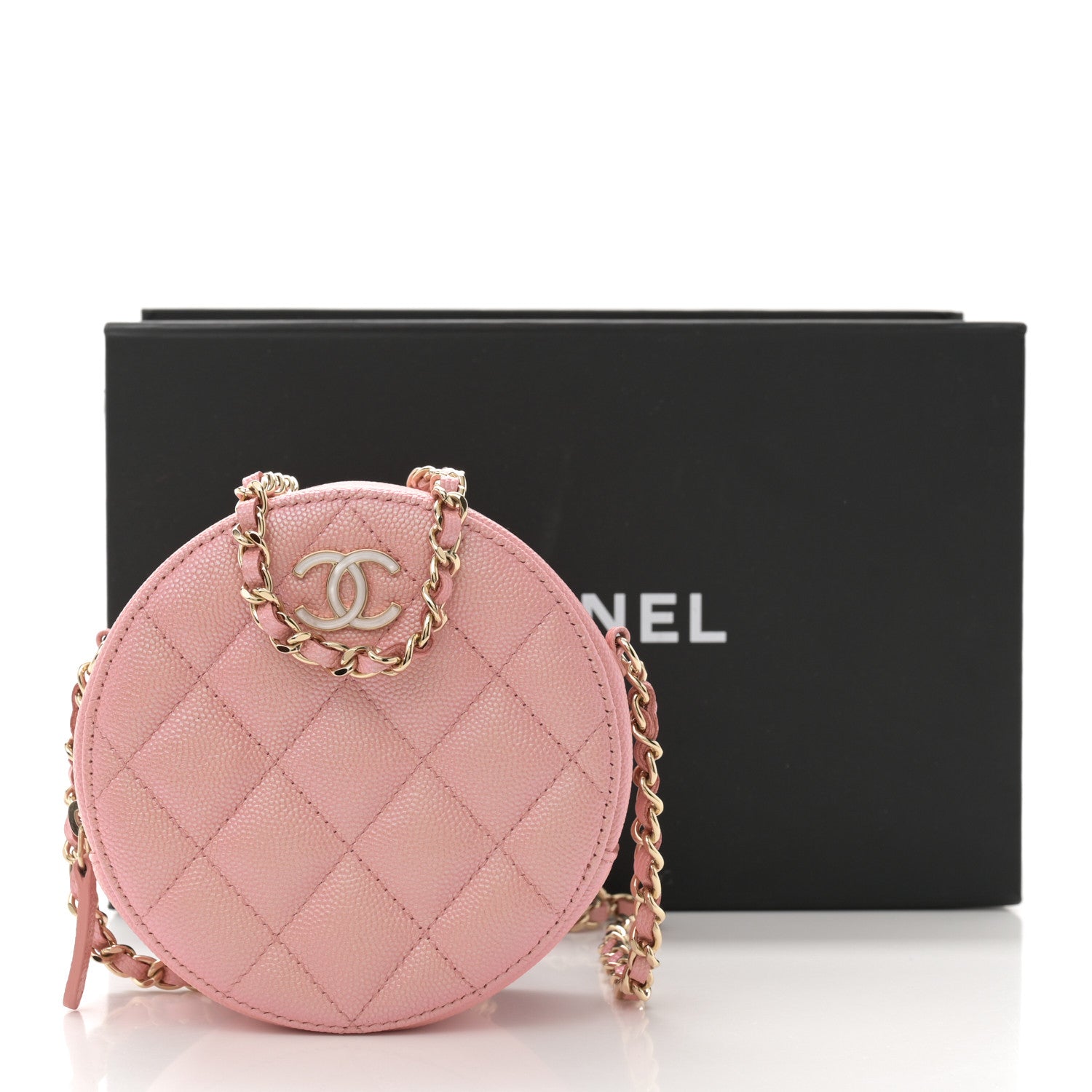 Chanel Iridescent Caviar Resin Quilted Round Clutch With Chain Pink 11 of 11