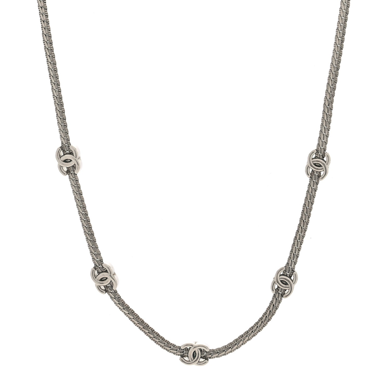 Chanel Metal CC Short Chain Necklace Silver 1 of 5