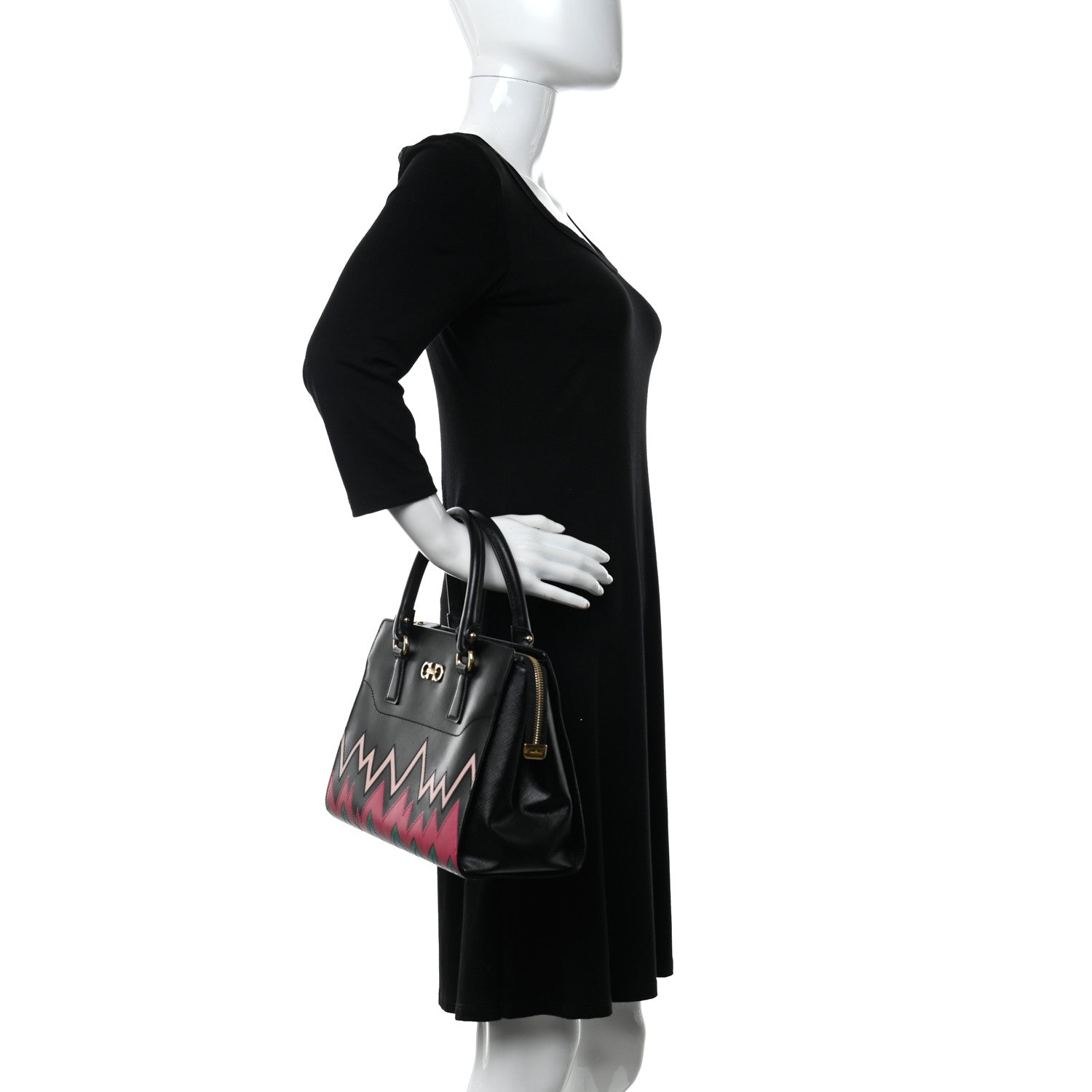 Salvatore Ferragamo Saffiano Zig Zag Beky Tote Black Multicolor 2 of 11