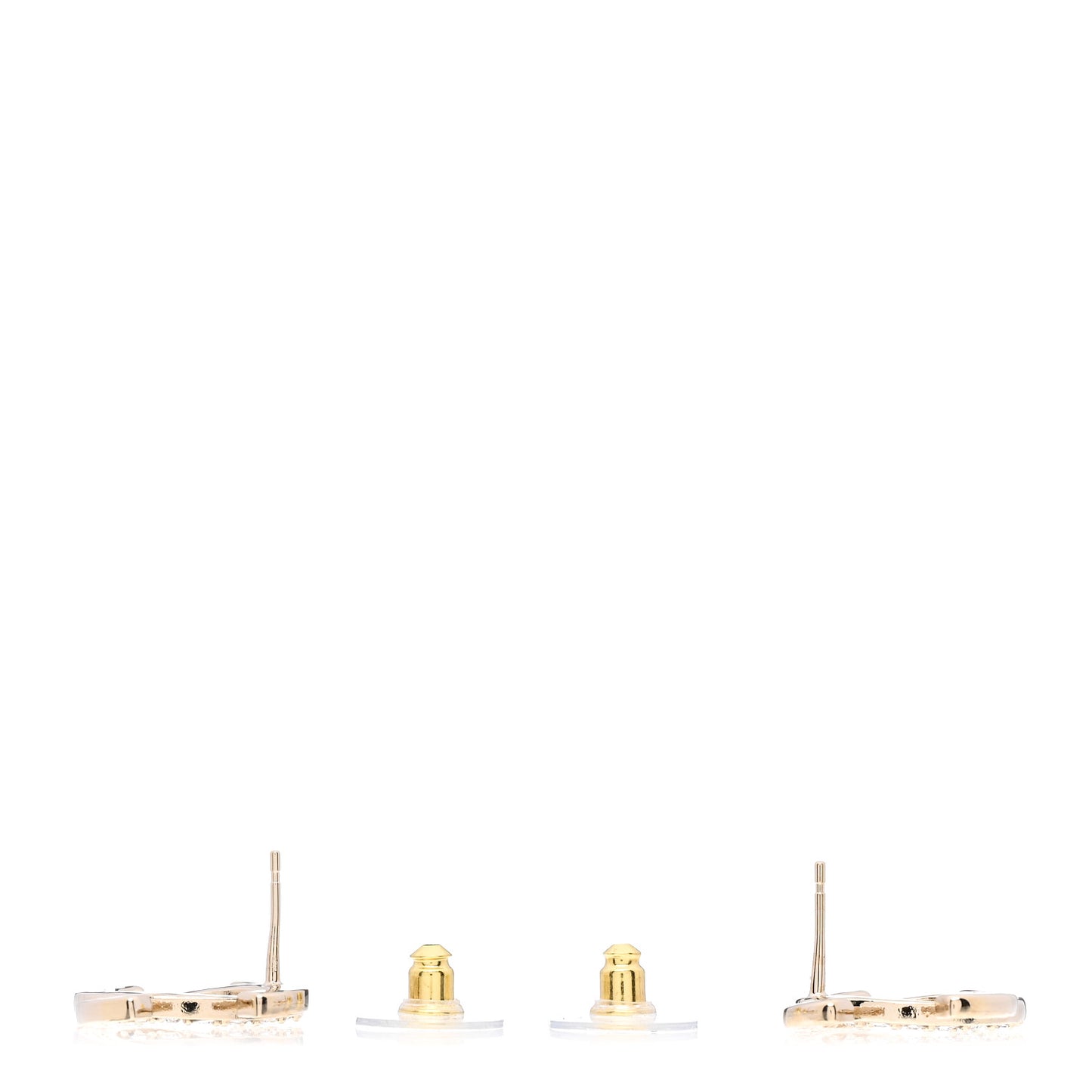 Textured Metal Crystal CC Earrings Gold