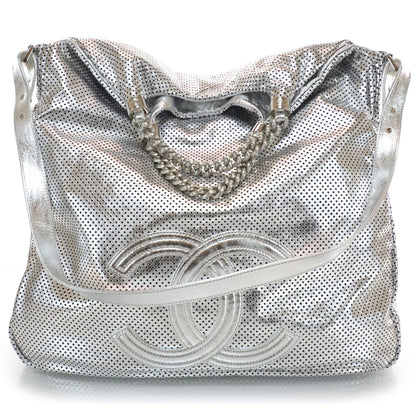 Chanel Metallic Glazed Calfskin Perforated XL Rodeo Drive Tote Silver 1 of 9