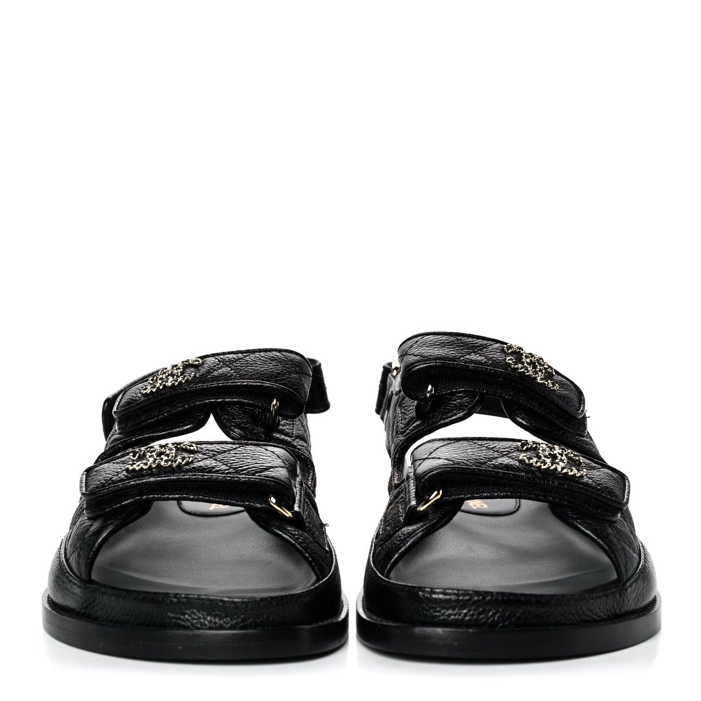 Grained Calfskin Velcro Dad Sandals 35 Black
