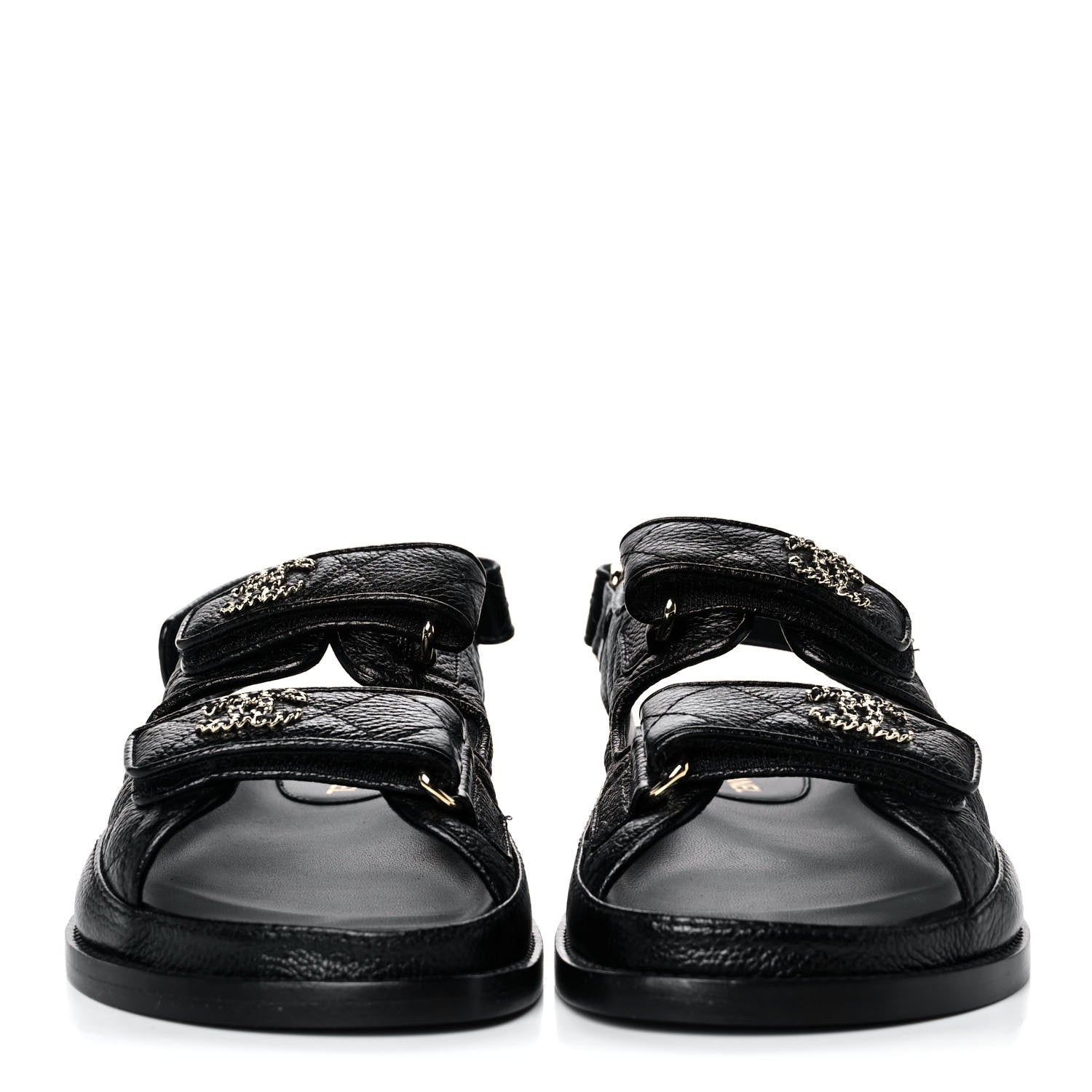 Chanel Grained Calfskin Velcro Dad Sandals 35 Black 2 of 9