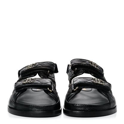 Chanel Grained Calfskin Velcro Dad Sandals 35 Black 2 of 9