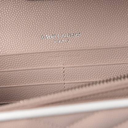 Saint Laurent Grain De Poudre Matelasse Chevron Monogram Chain Wallet Pink and White 6 of 12