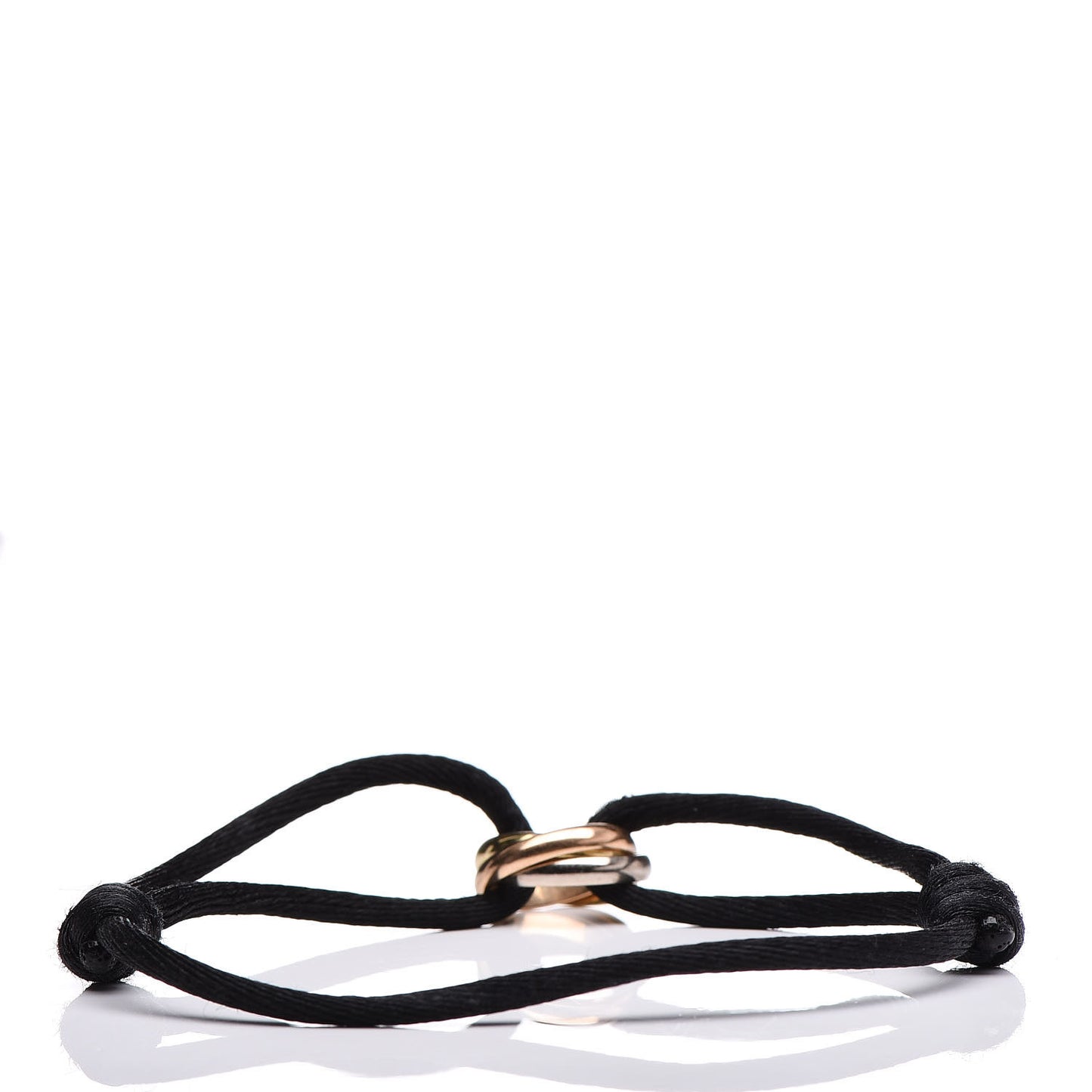 18K Pink Yellow White Gold Trinity Adjustable Cord Bracelet Black