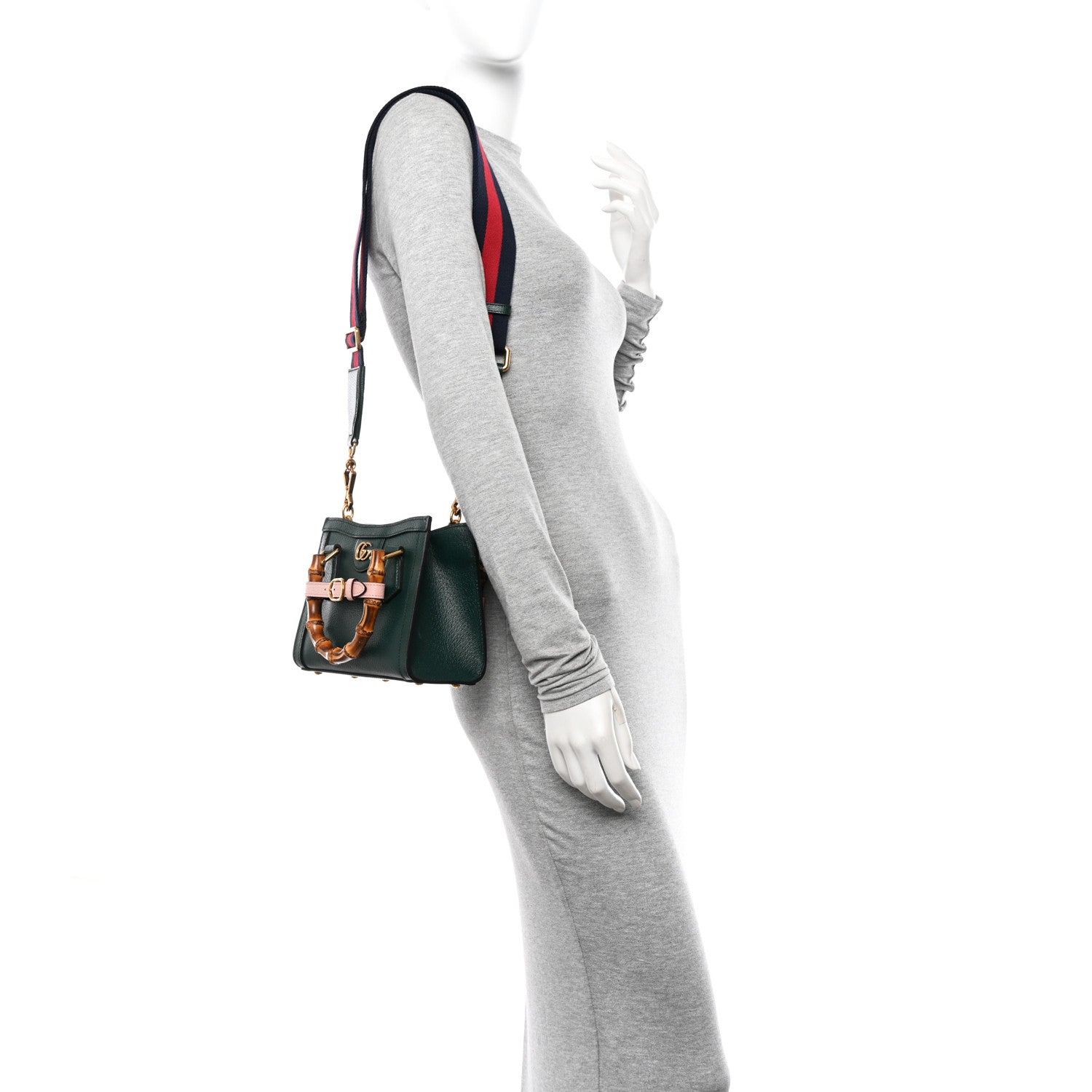 Gucci Textured Dollar Calfskin Mini Diana Tote Bag Vintage Green Pink 2 of 15