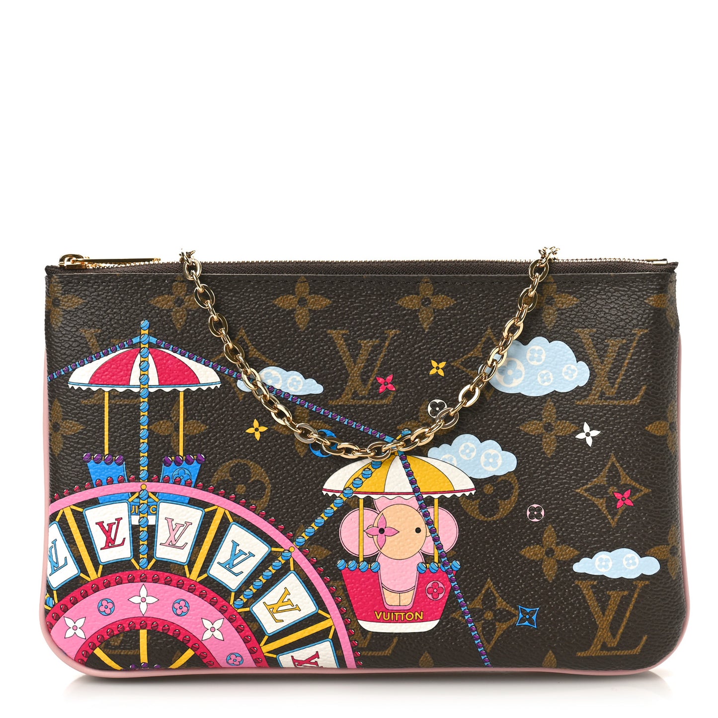 Monogram 2020 Christmas Animation Big Wheel Double Zip Pochette Rose Ballerine