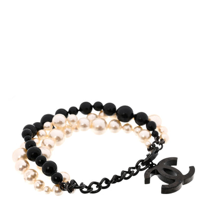 Chanel Pearl Bead CC Bracelet White Black 3 of 4