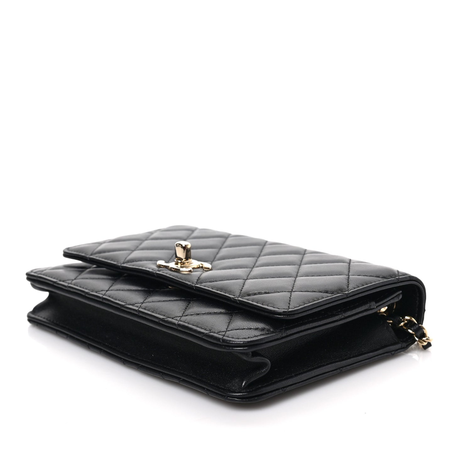 Lambskin Quilted Trendy CC Wallet On Chain WOC Black