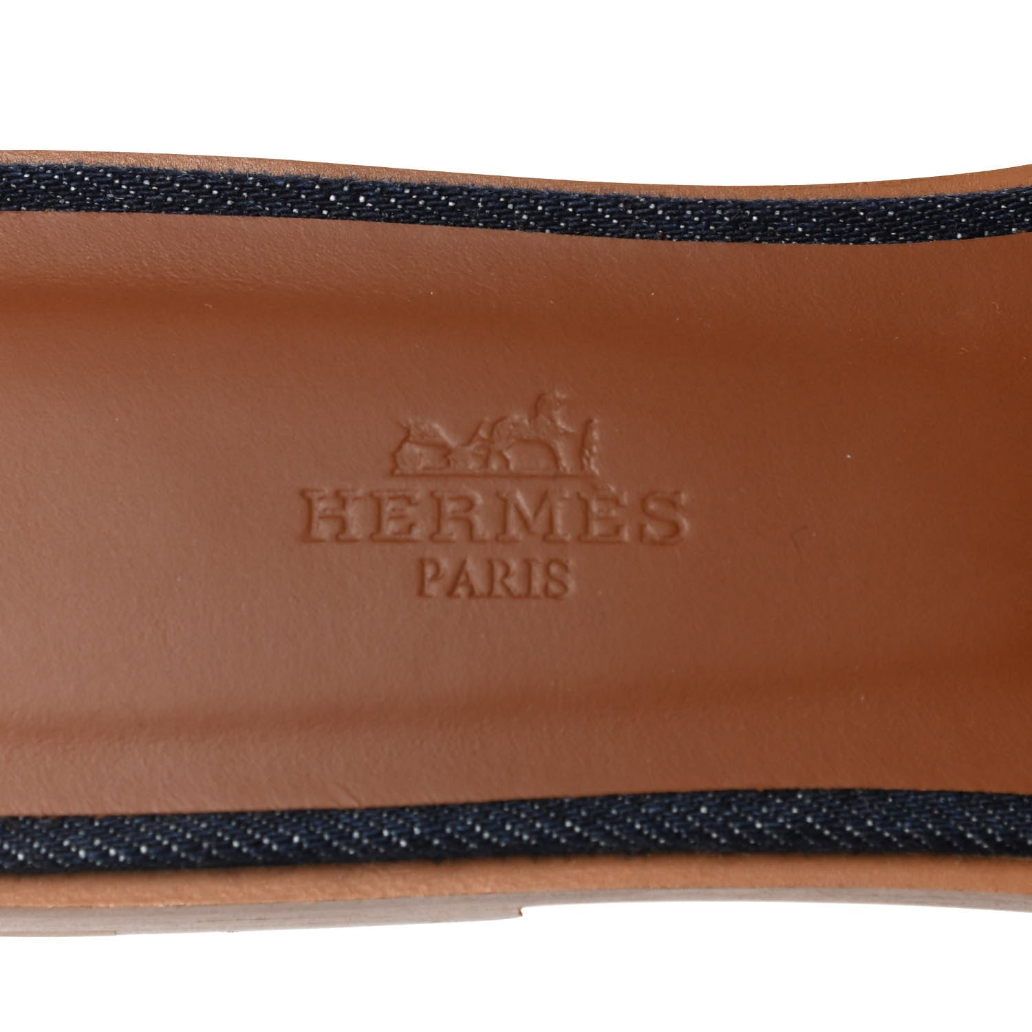 Hermes Calfskin Denim Oran Sandals 38.5 Bleu Brut Gold 7 of 8
