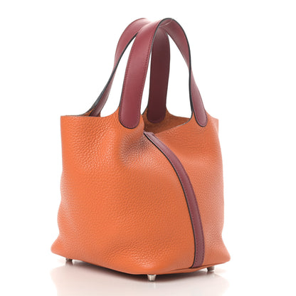 Hermes Taurillon Clemence Swift Eclat Picotin 18 PM Orange Rouge Grenat 3 of 9
