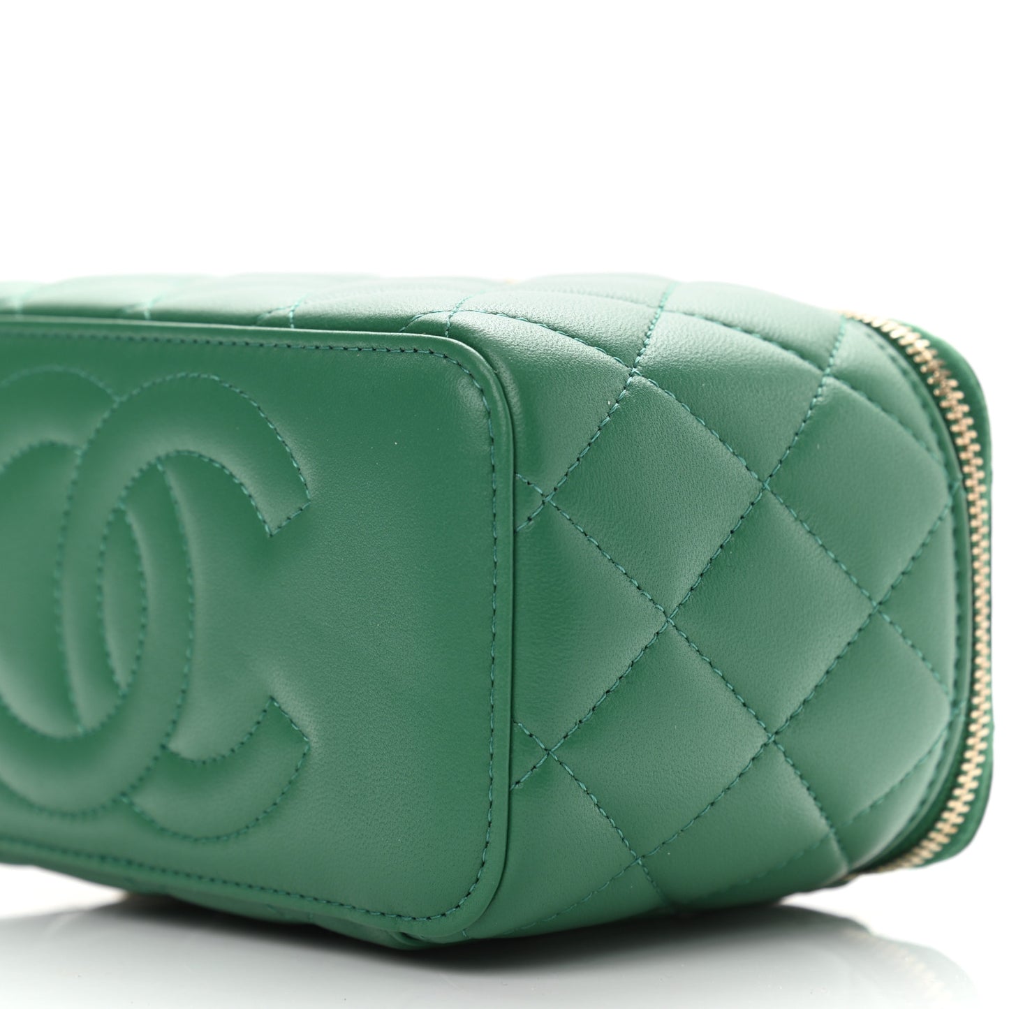 Lambskin Quilted Small Top Handle Vanity Case With Chain Green
