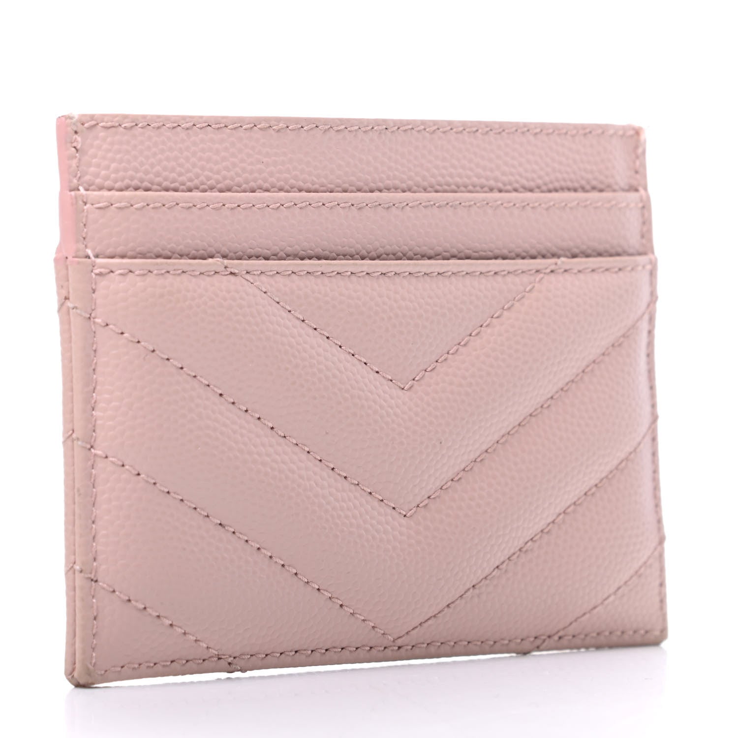Saint Laurent Grain De Poudre Matelasse Chevron Monogram Credit Card Case Pale Blush 3 of 11