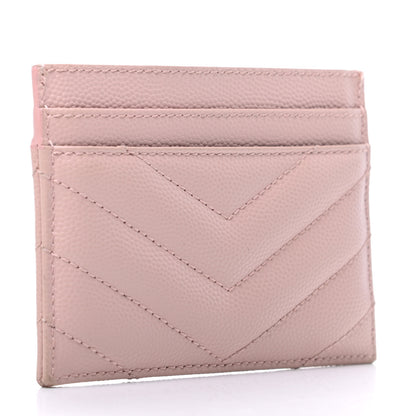 Saint Laurent Grain De Poudre Matelasse Chevron Monogram Credit Card Case Pale Blush 3 of 11
