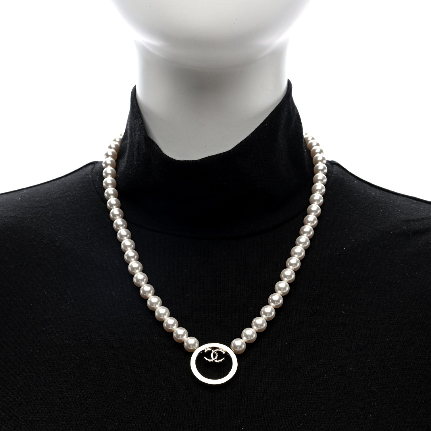 Chanel Pearl CC Round Long Necklace Gold White 2 of 5