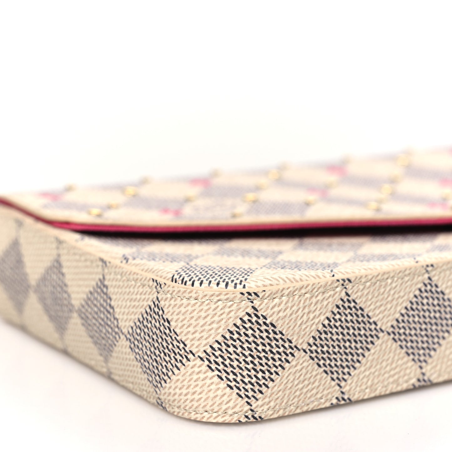 Damier Azur Studded Pochette Felicie Chain Wallet Fuchsia