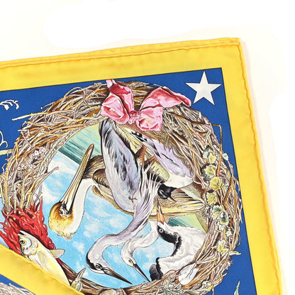 Hermes Silk Faune Et Flore Du Texas Scarf 90 Jaune Vif Bleu Azur Multicolor 3 of 3