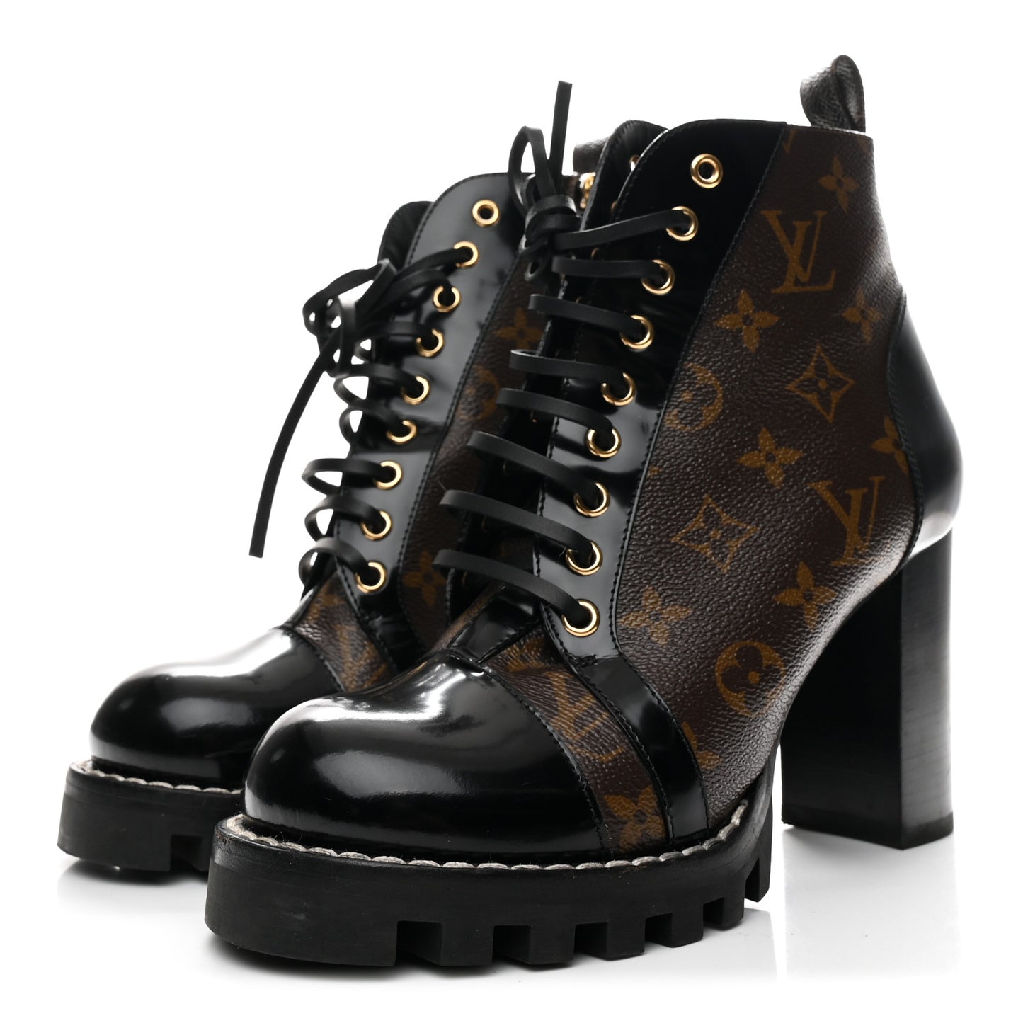 Patent Calfskin Monogram Star Trail Ankle Boots 39 Black