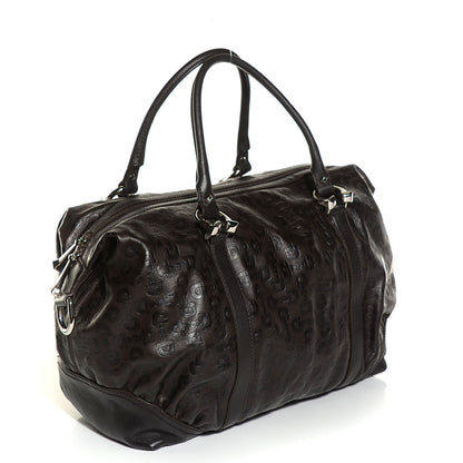 Gucci Calfskin Embossed Horsebit Nail Boston Dark Brown 3 of 9