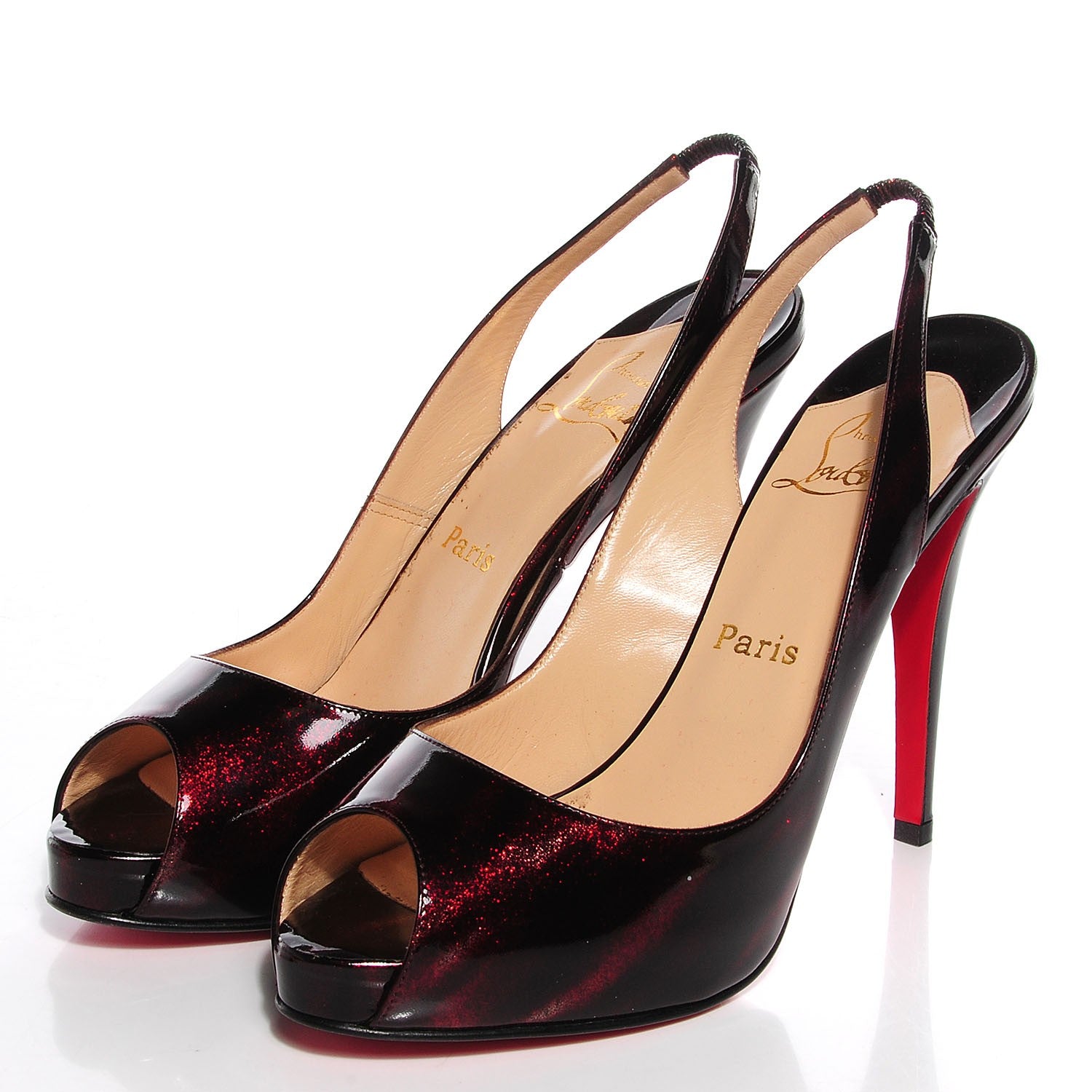 Christian Louboutin Patent Glitter No Prive 120 Pumps 40.5 Burgundy 3 of 7