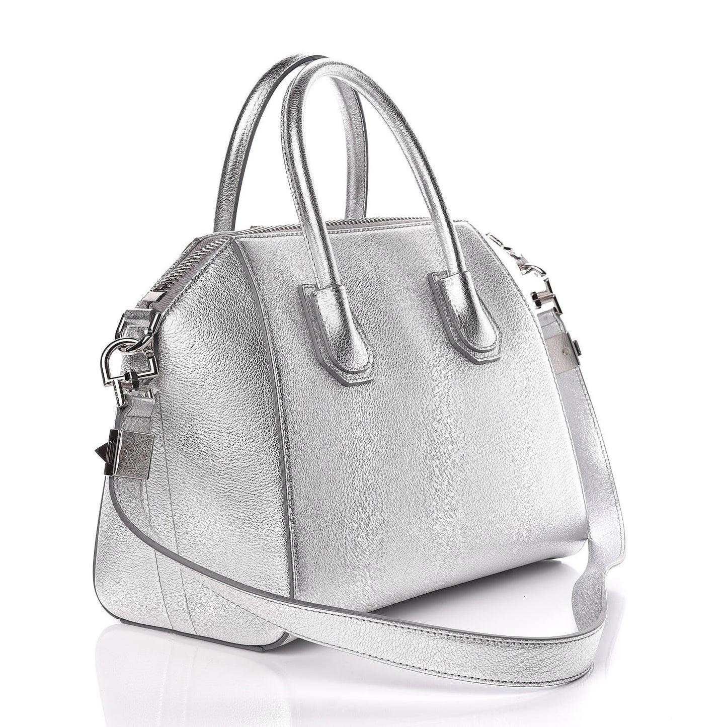 Metallic Sugar Goatskin Small Antigona Silver