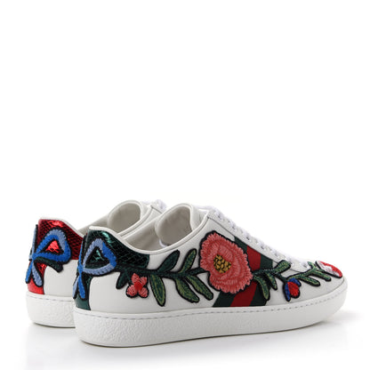 Gucci Calfskin Web Floral Embroidered Womens Ace Sneakers 35 White 4 of 10