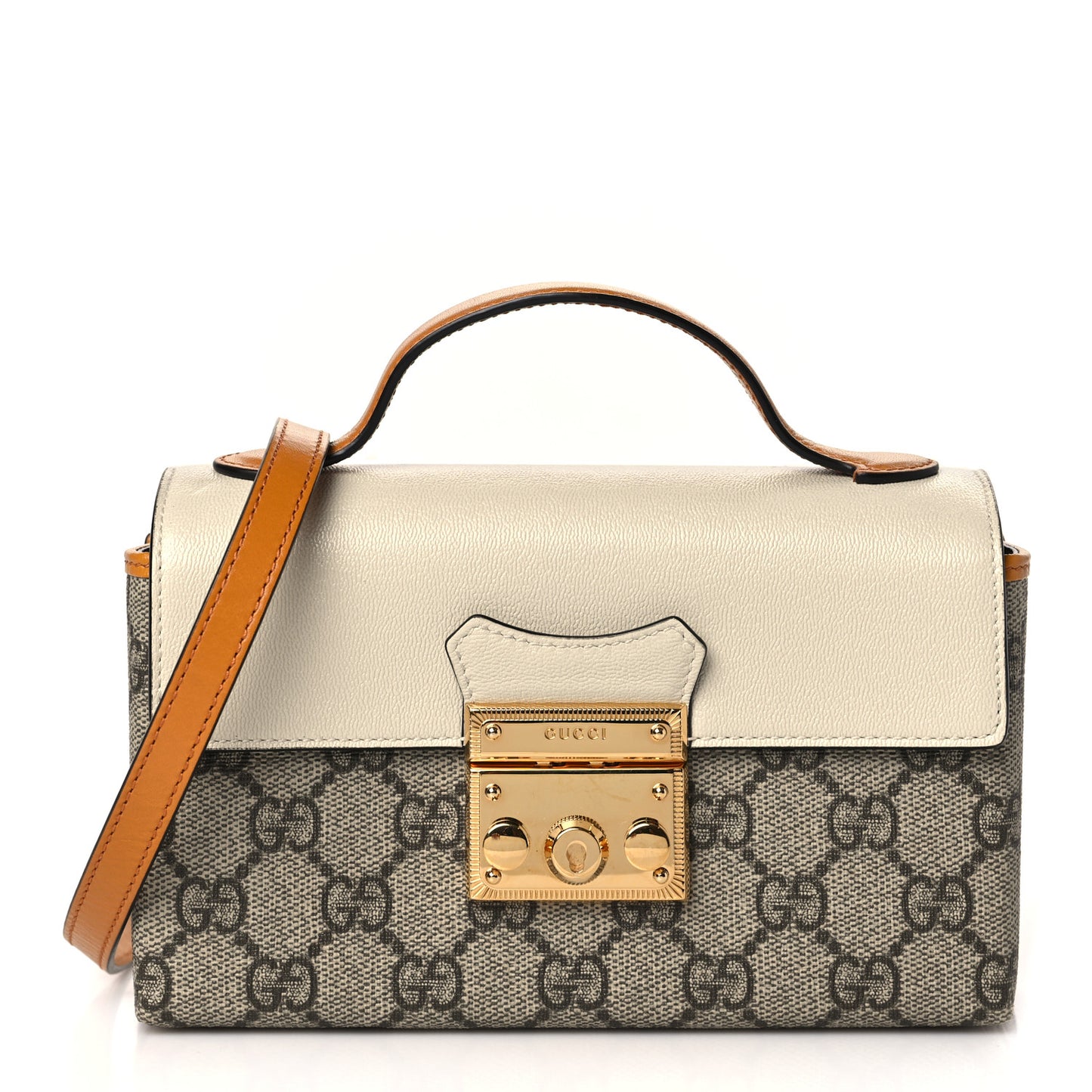 GG Supreme Monogram New Sakai Calfskin Mini Padlock Top Handle Shoulder Bag Beige Ebony Mystic White Sun Oil