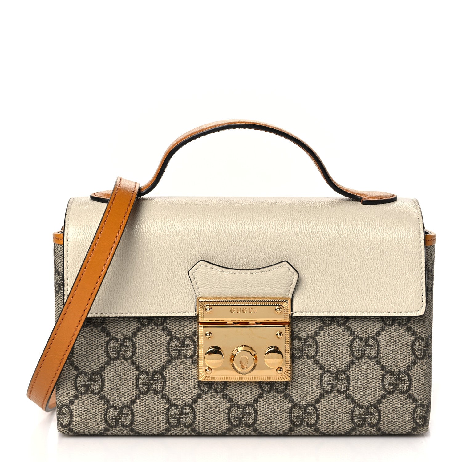 Gucci GG Supreme Monogram New Sakai Calfskin Mini Padlock Top Handle Shoulder Bag Beige Ebony Mystic White Sun Oil 1 of 10