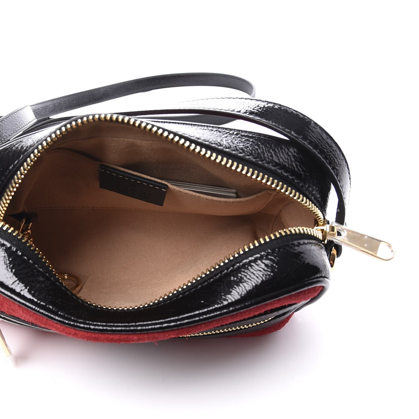 Suede Patent Web Mini Ophidia Shoulder Bag Red