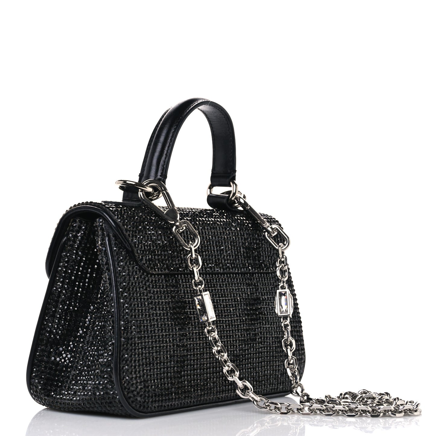 Crystal Bow Top Handle Black Silver