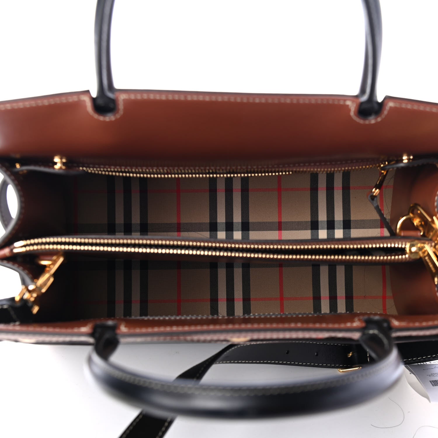 Burberry Calfskin Vintage Check Small Two Handle Title Bag Black 4 of 5