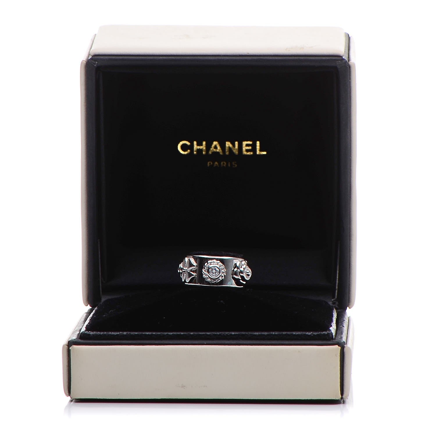 Chanel 18K White Gold Diamond Camellia Ring 48 4.5 5 of 5