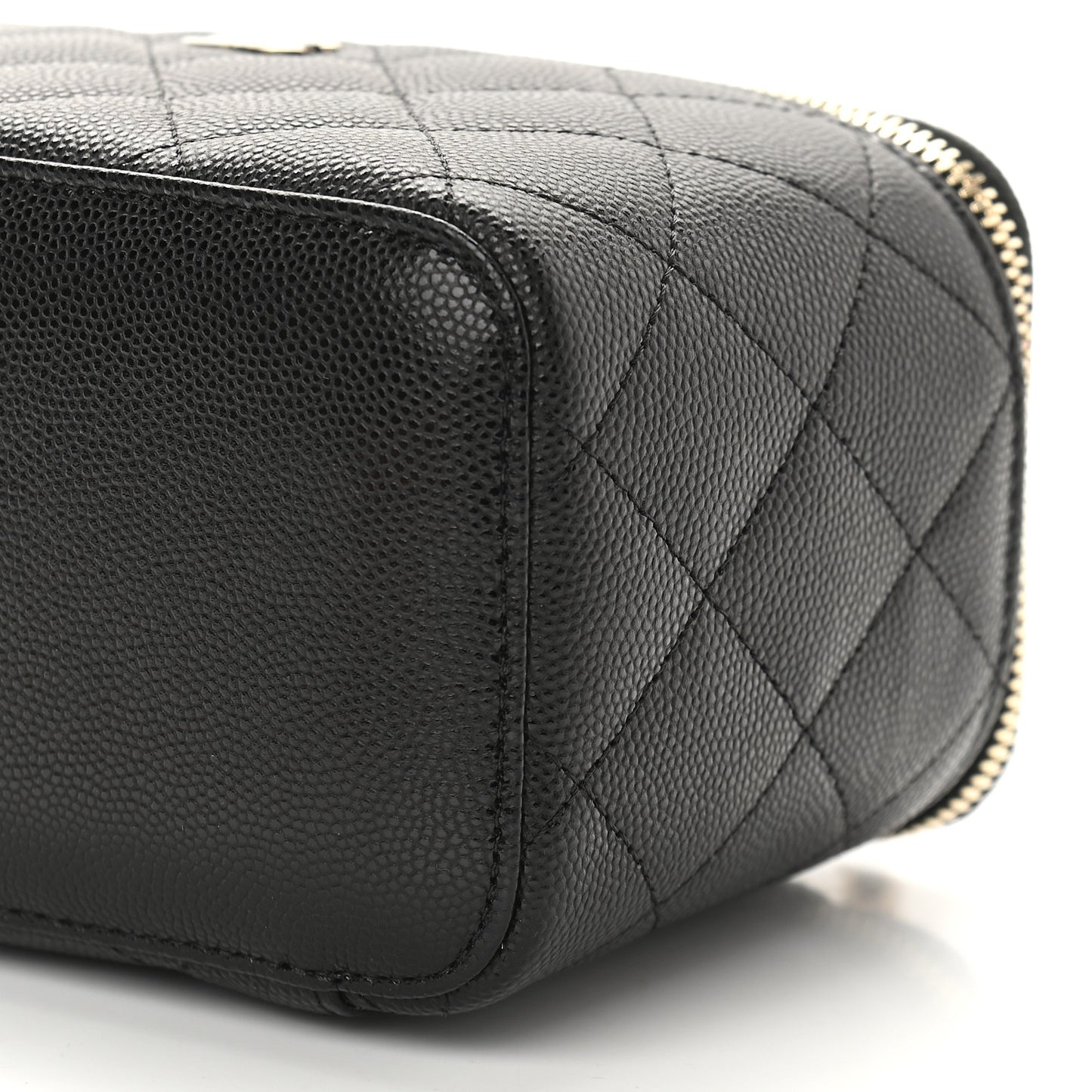 Caviar Quilted Small Vanity Case With Chain Black