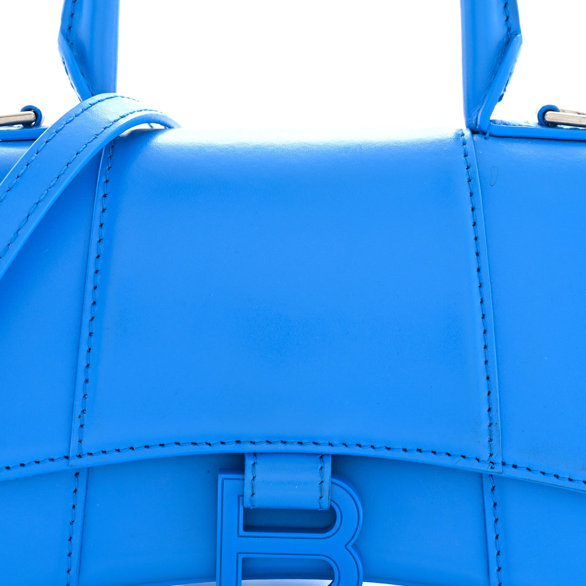 Balenciaga Shiny Box Calfskin Tonal B Hourglass Top Handle Bag XS Screen Blue 8 of 12