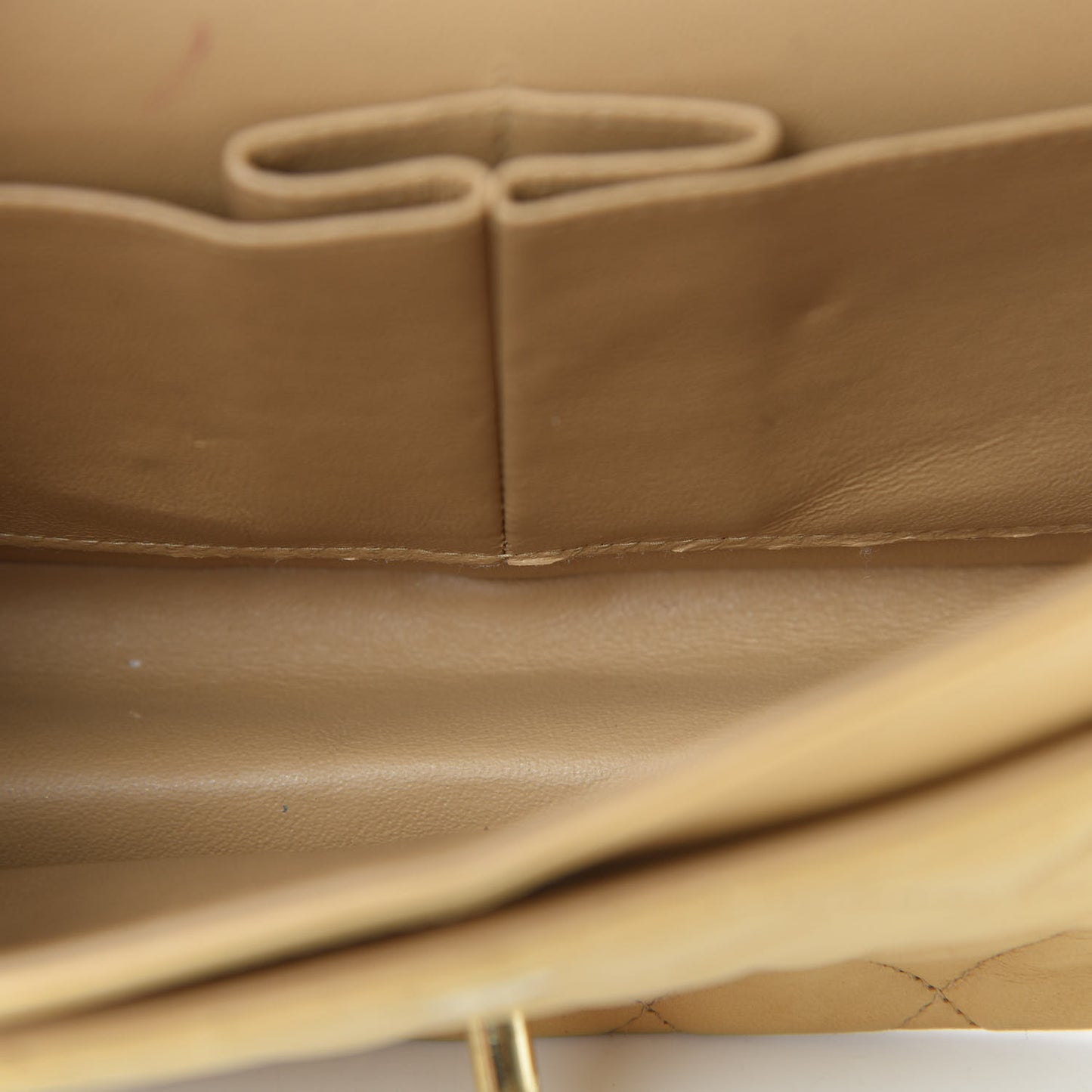 Lambskin Quilted Medium Double Flap Beige